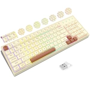 KOLMAX BK98 Wireless Gaming Keyboard, Dual Mode 2.4G/Bluetooth Gaming Keyboard,RGB Backlit Ergonomic 98 Keys PBT Mechanical Feeling Wireless Keyboard for Office Windows Mac PC Gamer(Retro Brown)