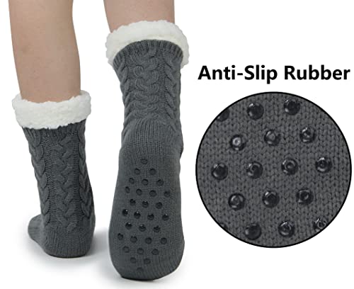 BenSorts Kids Thick Warm Slipper Socks 2 Pairs Purple Stripe Deer with 1 Pair Grey Christmas Slipper Socks3