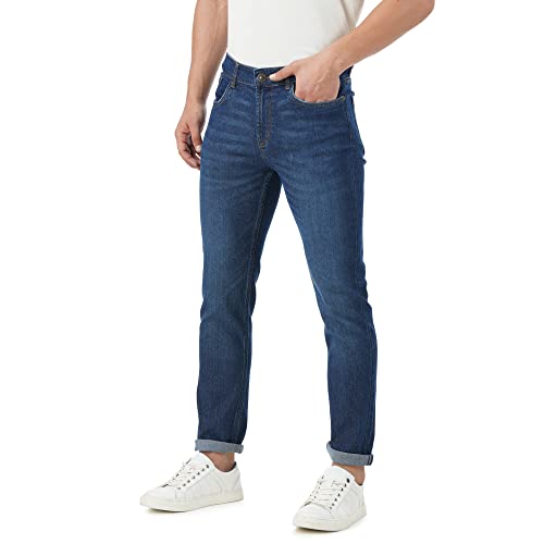 Image of INKD Men's Slim Fit Jeans - Mid-Rise | Cotton Blend | Contrast Stitch | Stretchable Fabric | Classic 5 Pocket Styling | Men's Bottomwear (Available in Plus Sizes)