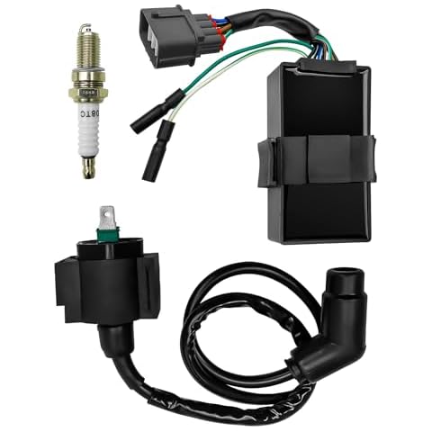Qnbes Ignition Coil and Igniter CDI Box with Spark Plug Fit for Honda Rancher 350 TRX350FE TRX350FM TRX350TE TRX350TM 2000-2005 Replace 30510-HN5-670, 30410-HN5-671, 30400-HN5-305 Cover