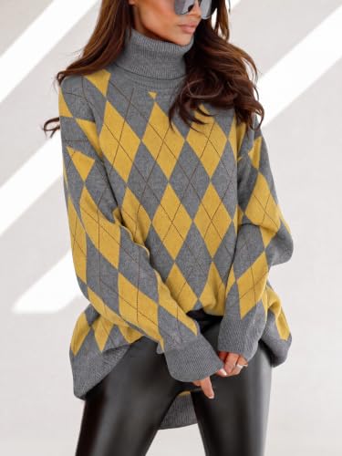 Image of Womens Turtleneck Oversized Sweater Batwing Chunky Pullover Sweater Casual Fall Loose Knit Jumper Top