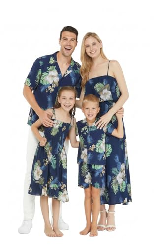 Image of Matchable Family Hawaiian Luau Men Women Girl Boy Clothes in Pineapple Garden Navy