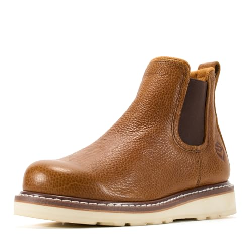 SUREWAY Men's Slip-On Chelsea Work Boots, Light Brown, 10.5