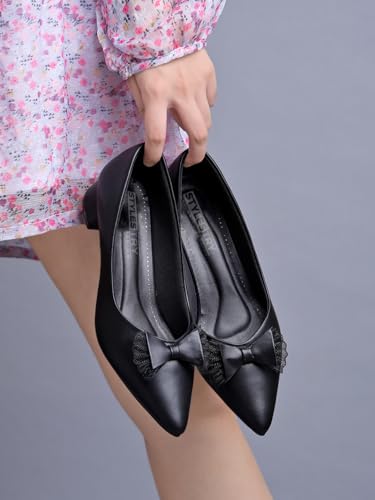 Women's Black Chunky Closed Toe Low Block Heels – Comfortable Pointed Toe Work Pumps, Dress, and Wedding Shoes3