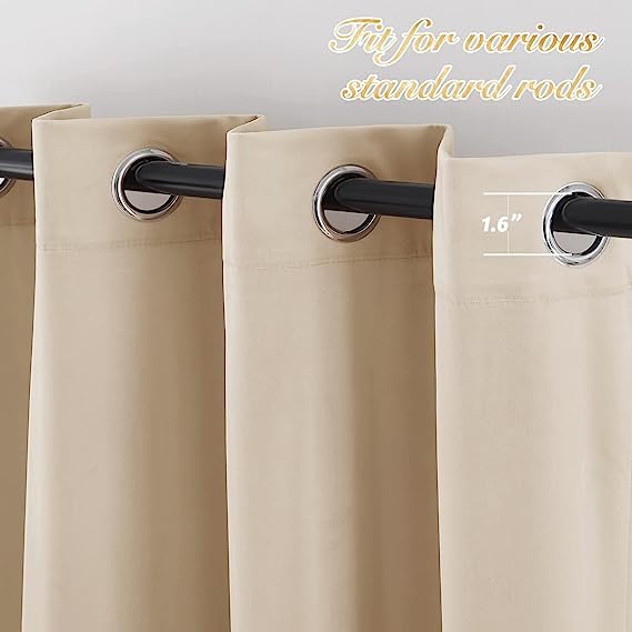 Image of Amazon Brand - Umi Velvet Eyelet Door Curtains with pom pom Lace for Living Room Bedroom Kitchen 1 pc Pack in Beige Color (Windows - 4 feet x 6 feet)