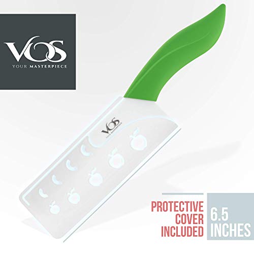 Vos Vegetable Ceramic Knife 6.5 Inch Cleaver - Ergonomic Kitchen Knife With Ultra-Sharp Ceramic Blade And Green Handle - Lightweight Easy To Clean Chef Butcher Knife With Gift Box #TOP5