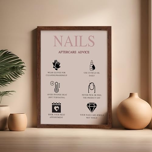 Image of Poster Master Nails Aftercare Advice Print - Fashion Poster - Manicure Art - Trendy Gift for Men, Women & Fashionista - Chic Decor for Salon, Spa or Nail Bar - 16x20 Brown Framed