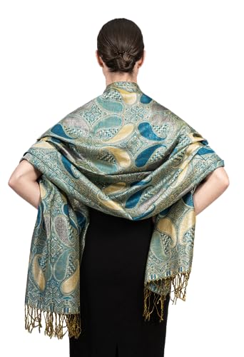 Achillea Women’s Paisley Pattern Sparkling Metallic Pashmina Shawl Wrap Scarf Stole4