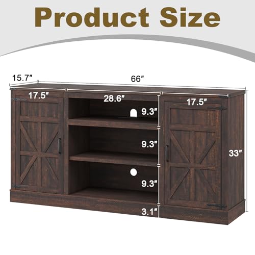XVD-66-Farmhouse-Coffee-Bar-Cabinet-with-Charging-Station-Sideboard-Buffet-Cabinet-with-Large-Storage-Wood-Buffet-Storage-Cabinet-with-Adjustable-Shelves-for-Kitchen-Living-Room-Brown XVD 66 Farmhouse Coffee Bar Cabinet with Charging Station Sideboard Buffet Cabinet with Large Storage Wood Buffet Storage Cabinet with Adjustable Shelves for Kitchen Living Room Brown