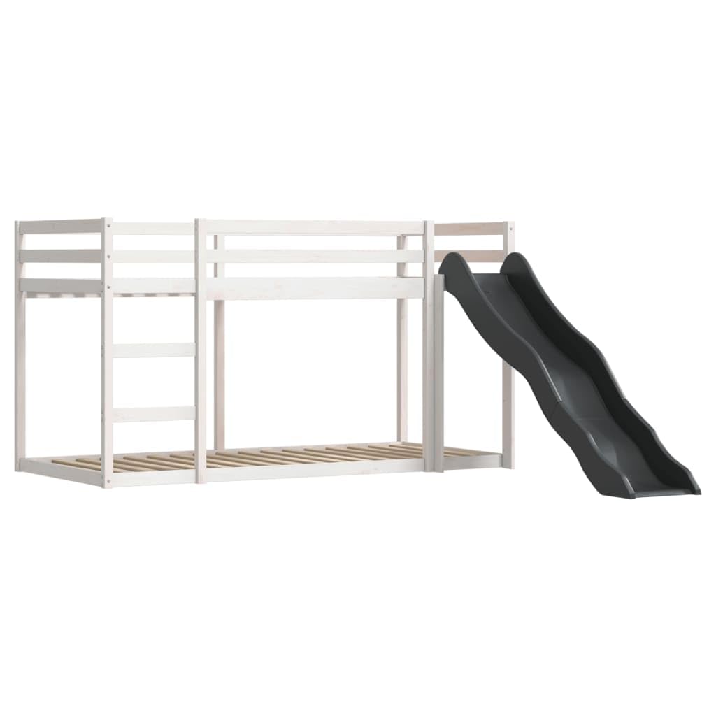 Litera infantil con tobogán, cortinas, 90 x 200 cm, madera maciza de pino, color blanco y azul, cama de juegos, para habitación infantil a partir de 6 años