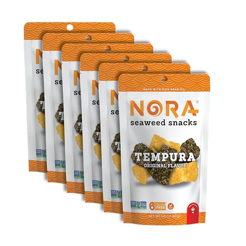 Nora Original Tempura Seaweed Snacks, Thick Nori Strips, Vegan, Pack of 6