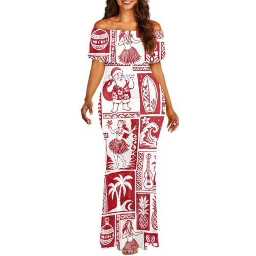 Image of Polynesian Dresses for Women Off Shoulder Maxi Dress Puletasi Samoan Dresses S-7XL
