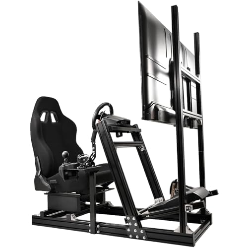 Marada Aluminum Profile Racing Simulator Cockpit With Monitor Stand, Fit For Fanatec, for Thrustmaster T818, for Logitech G923 GPro, Stable Driving Cockpit With Black Seat,Not Included Wheel and Pedal