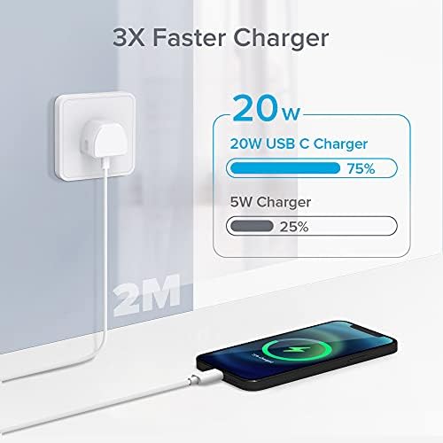 KASAENU 20W USB C Fast Charger Plug With 2M USBC Cable Cord, UK Type C Wall Charging Mains Adapter for iPad Pro, AirPods Pro, Google Pixel 3A 4XL 3XL 2XL XL, Samsung Galaxy Note S9/ S8/S20/S21/A71