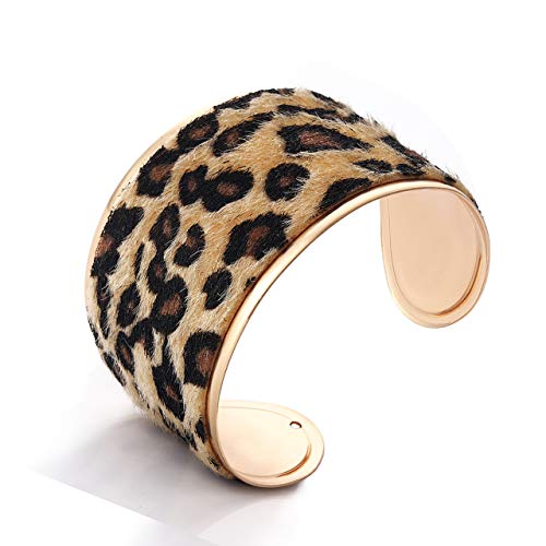 Liao Jewelry Leopard Cuff Bracelet For Women Horse Hair Leather Wide Gold Open Bangle Bracelets #TOP19