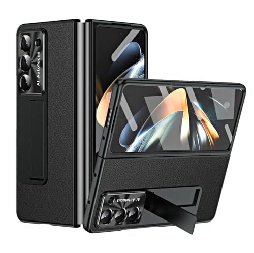 Étui à charnière Samsung Galaxy Z Fold 5 en cuir lychee noir rigide
