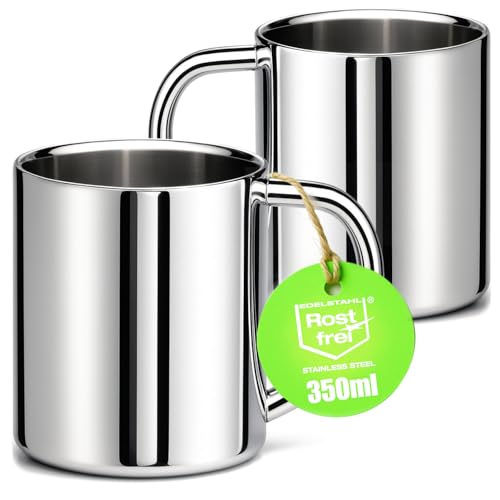 com-four® 2x Edelstahl Thermobecher - 350 ml je Becher - Isolierbecher doppelwandig - Kaffeetasse bruchsicher - Thermo-Trinkbecher - Camping Becher - Tasse - BPA-frei