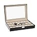 Uten Boîte à Montres/Écrin à Montres/Coffret à Montres/Présentoir à Montres/Boîte à Bijoux, Rangement pour Montres en Cuir Synthétique Noir (24 Compartiments)