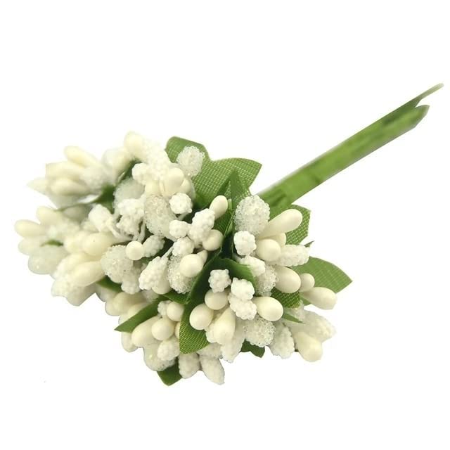 KLEAM MOOLYAVAAN Products 50Pcs Mini Artificial Pip Berry Picks Bunch Fruit Flower Stamens for Craft DIY Wreaths Wedding Floral Flower Arrangements Decorations (White)