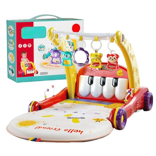 Quxxuolベビーペダルピアノフィットネススタンド、新生児プレイマット、幼児ペダルピアノベビーフィットネスラック、ファッションおもちゃ、感覚刺激、歩行器おもちゃ、教育早期教育おもちゃ (レッド,A)