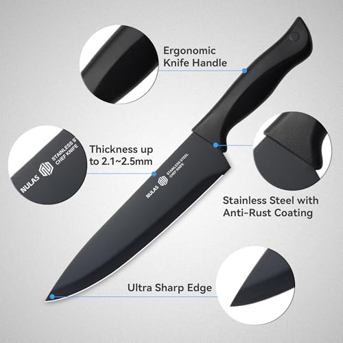 Image of 15-Piece Kitchen Knife Set with Block and Built-In Sharpener, Black