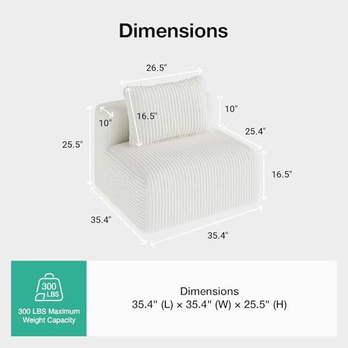 Image of Novilla Modular Sectional Sofa, Modern Cloud Sectional Couch with Smarts Coil Support, Upholstered Boneless Couch for Living Room Apartments Bedroom, No Assembly Required, Beige (Armless Chair)