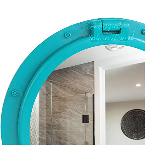 Premium Vintage Aluminium Blue Porthole Ship's Replica Functional Frame | Wall & Home Decor Hanging Ideas | Bathroom Decorative Accessories (20 Inches - Reflective Mirror) #TOP1