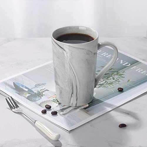 12 oz Coffee Mugs, Smilatte M099 Novelty Marble Ceramic Cup for Boy Girl lover, Set of 4, Gray