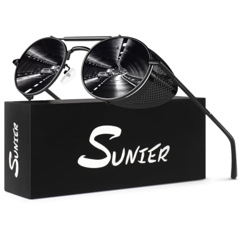 Sunier Retro Round Polarized Steampunk Sunglasses Men Women Crowley Side Shield Goggles Gothic S92-ADVANCED POLARIZED