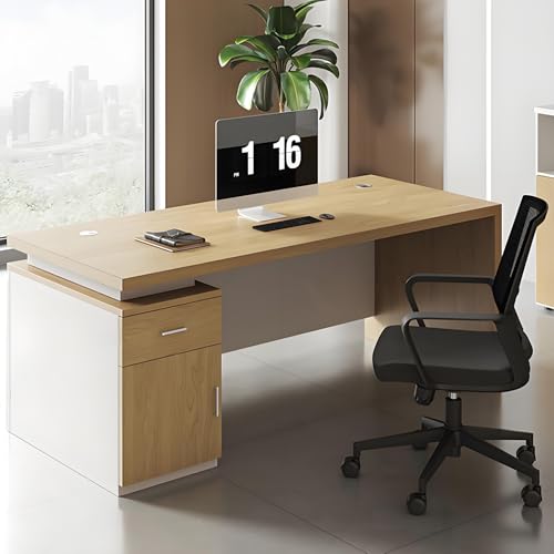 法人様向け 社長デスク 役員デスク 長さ120-180cm オフィス 配線ボックス付き ロッカー収納一体型 社長テーブル エグゼクティブ 木目調 トップ 会議用テーブル 書斎机 自宅企業やホーム使用に最適 メープル 長さ160×幅60×高さ75CM