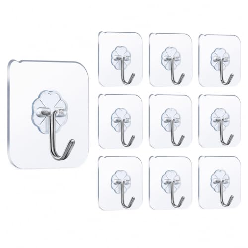 Image of CERLINK Premium Nail Wall Hooks Flower Hooks for Wall Without Drilling, Self Adhesive Hooks for Wall Heavy Duty Strong Nail Free Pack 10