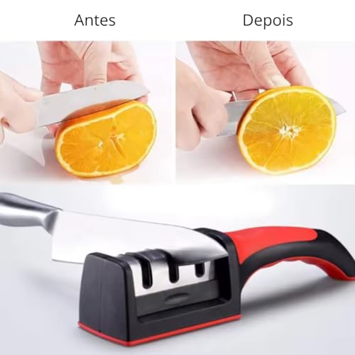 Afiador e Amolador Manual de Facas e Tesouras Profissional em 3 Estágios Precisão, Segurança e Durab