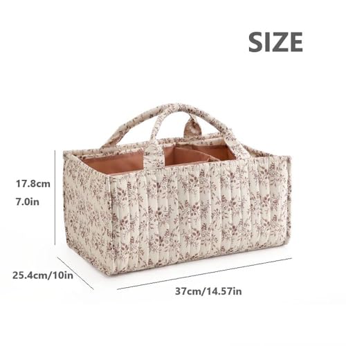 Image of Floral Baby Diaper Caddy Organizer - Stylish Water-resistent Nursery Storage Basket for Diapers and Baby Wipes, Diaper Stacker Car Organizer, newborn nursery Gift (Orange)