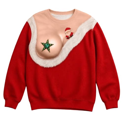 Christmas Womens Sweatshirt 3D Ugly Xmas Boobs Pullover Holiday Tops - image 4