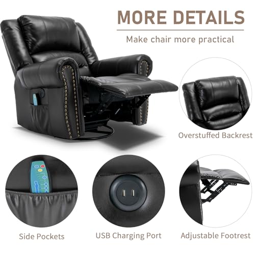Sillón reclinable negro con masaje y giro 360° miniatura 5