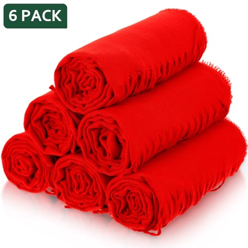 Hicarer 6 Pcs Winter Scarf for Men Women Warm Soft Neck Scarf with Tassel Edge Classic Imitation Cashmere Scarf (Plaid/Red)4