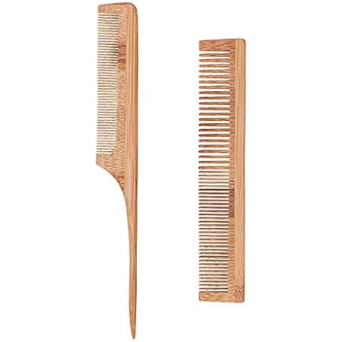 Bligo 2 Stück Bambuskamm Kit - Nadelstielkamm & Bambuskamm mit 2 Zahnungen grob und fein, Antistatischer Haar Kamm für Haare & Bart Cover