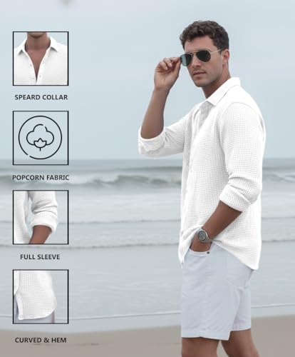 Image of Zombom Men's Textured Casual Shirt | Full Sleeve Button-Down Shirt for Men | Lightweight Soft Poly Cotton Regular Fit