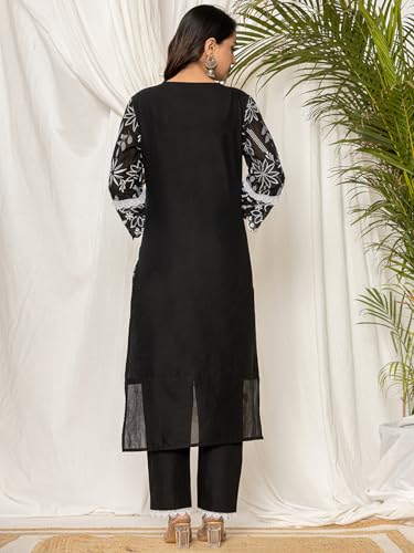 Image of INDO ERA Women's Pure Cotton Embroidered Straight Kurta And Pant With Dupatta Set (Kh0Bk6063)