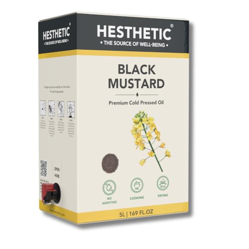 Image of HESTHETIC Cold Pressed Black Mustard (Rai) Oil 5L Bag-in-Box | Pure Kali Sarson Rai Ka Tel | Natural-Aroma Unrefined Cooking Oil for North Indian & Bengali Cuisine | German-Tech Single-Screw Press