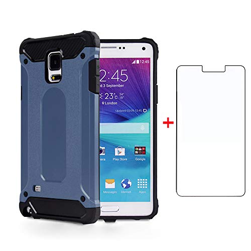Phone Case for Samsung Galaxy Note 3 with Tempered Glass Screen Protector Cover and Cell Accessories Heavy Duty Rubber Rugged Dual Layer Slim Silicone Soft Glaxay Note3 N9005 Women Men Cases NavyBlue