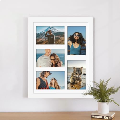 Image of DUENPY 11x14 Collage Picture Frame, 4x6 Collage Picture Frame, Displays Five 4x6 inch Photos, or 11x14 (Without Mat) Wall Decor Wall Hanging or Tabletop, White.