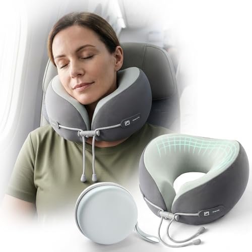 Coussin de voyage pour avion et voiture, oreiller cervical ergonomique en mousse à mémoire de forme (tour de cou), soutien doux pour dormir, accessoire de...