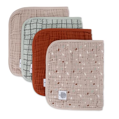 Image of Parker Baby Muslin Burp Cloths | 100% Cotton Burping Clothes, Newborn Essential | Must-Have Baby Registry, Modern and Trendy Colors | 20"x11" Unisex Large Baby Burp Cloths, 4-Pack Pebble