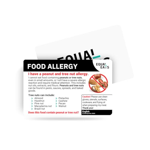 Peanut and Tree Nut Allergy Translation Card - Plastic Restaurant Travel Card - Equal...