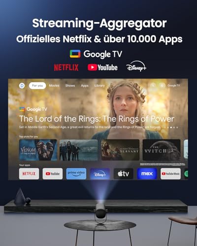 Dangbei Freedo Beamer mit Akku, 450 ISO Lumen, Google TV & Netflix, Dolby Audio, 1080P, HDR10, 165° Ständer, Smart Beamer mit WiFi & Bluetooth für Zuhause Outdoor, 2,5 Std Laufzeit, inkl. Tragetasche – Bild 4