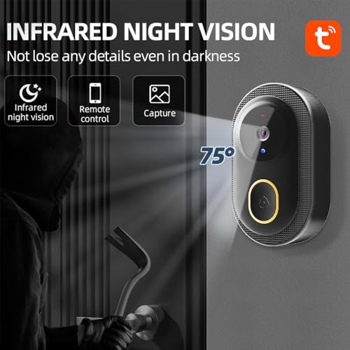 Swokely Smart Doorbell Ring Door Camera Infrared Night Viewing WiFi Wireless Video Bell Camera Rechargeable Video Intercom Doorbell Two-Way Audio Long Transmission Range - Image 2