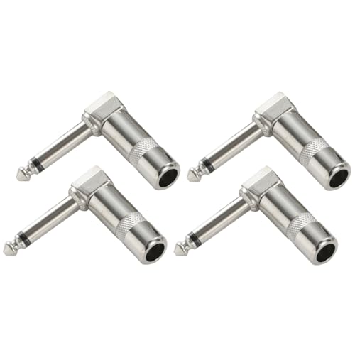 Greluma 4 St&uuml;ck 90 Grad L&ouml;tstecker 6,35 mm,rechtwinkliger 1/4 Zoll Hochleistungs TS Mono Klinkenstecker f&uuml;r Lautsprecher/Gitarren/Mikrofonkabel