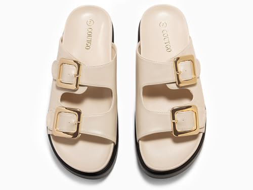 Coutgo Womens Platform Sandals Comfortable Arch Support Slip on Flat Slides Buckle Summer Beach Sandal Shoes4