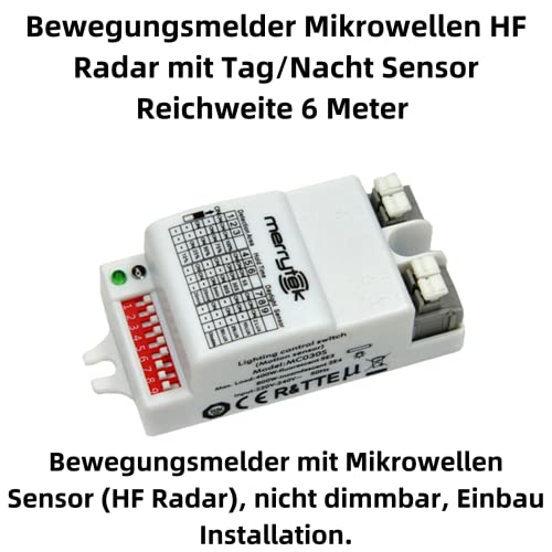 Aukson L03C MC030S Mikrowelle Bewegungsmelder Sensor 230V 800W LED Gelühlampe Keller, Bewegungsmelder, Technolgie: Hochfrequenz 5.8GHz Weiß